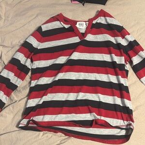 Madewell Red and Black Striped Long Sleeve Tee